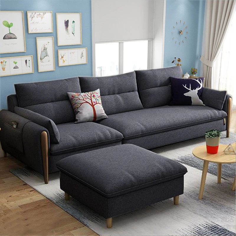 Ghế sofa góc đệm vải viền gỗ sồi L25