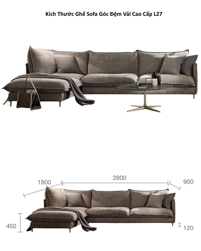 Ghế sofa góc đệm vải cao cấp L27