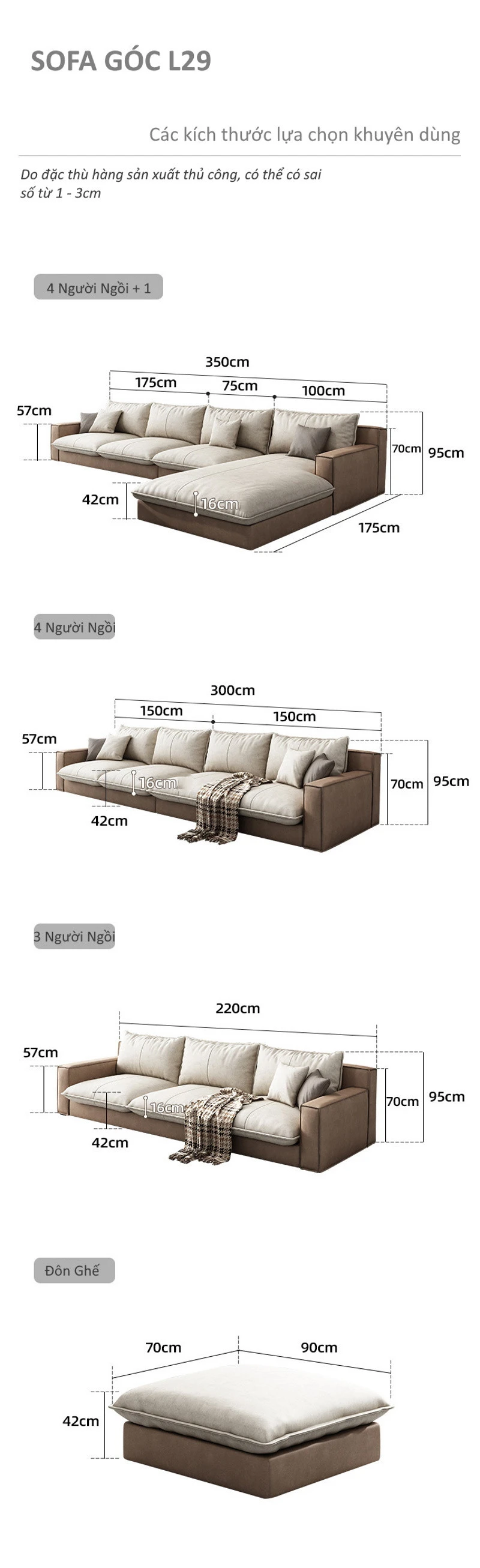 Sofa góc vải nỉ vân đá L29