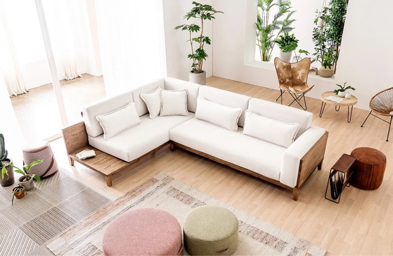 Sofa góc viền gỗ hiện đại L35