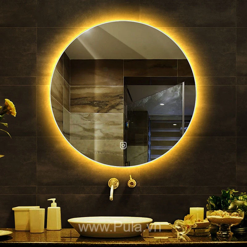 Gương phòng tắm tròn Pula GPT02 đèn LED hắt sáng