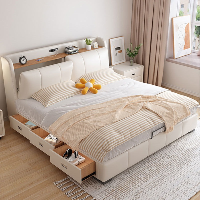 Giường ngủ gỗ bọc da kèm kệ đầu giường đa năng Pula PB47