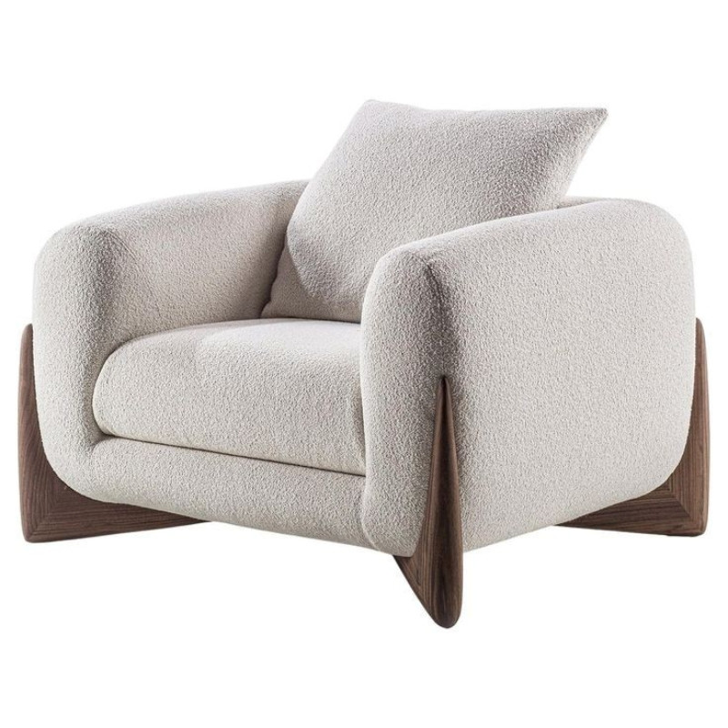 Sofa văng chân gỗ bọc vải lông cừu V65