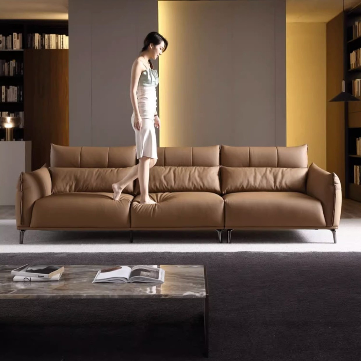 Sofa văng bọc da bò Ý cao cấp Pula Demar (V79)