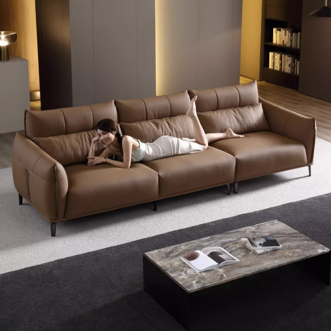 Sofa văng bọc da bò Ý cao cấp Pula Demar (V79)