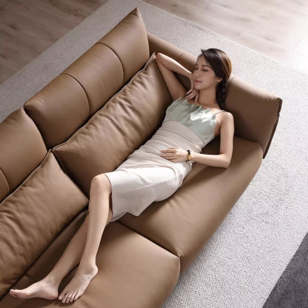 Sofa văng bọc da bò Ý cao cấp Pula Demar (V79)