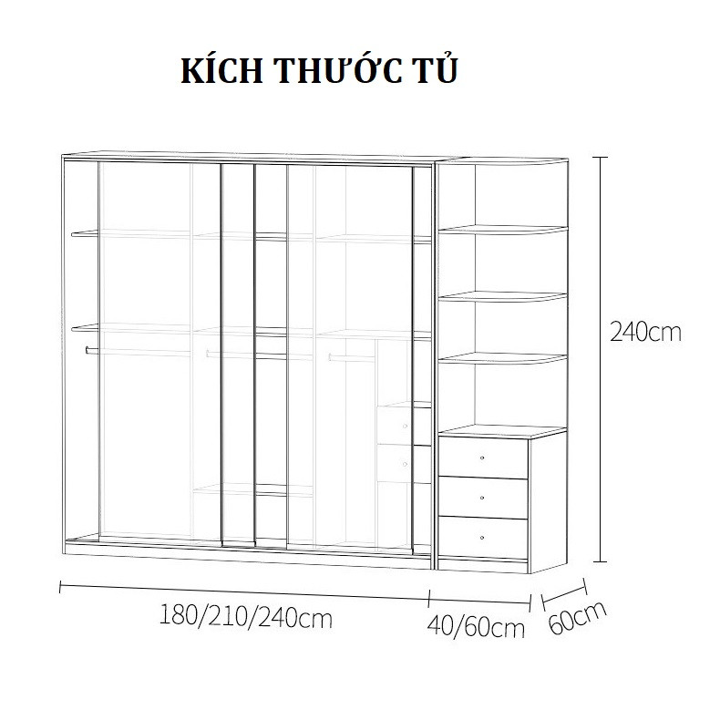 Tủ quần áo cánh kính Pula WR13