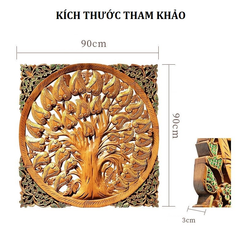 Tranh gỗ vuông khắc lá bồ đề