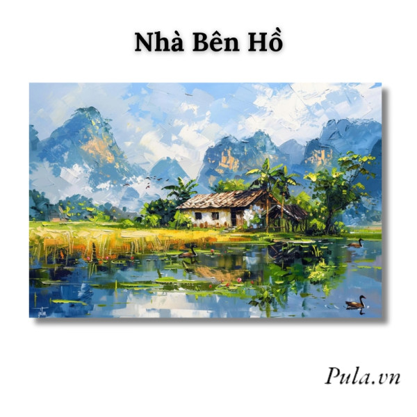 Tranh Phong Cảnh Nhà Bên Hồ