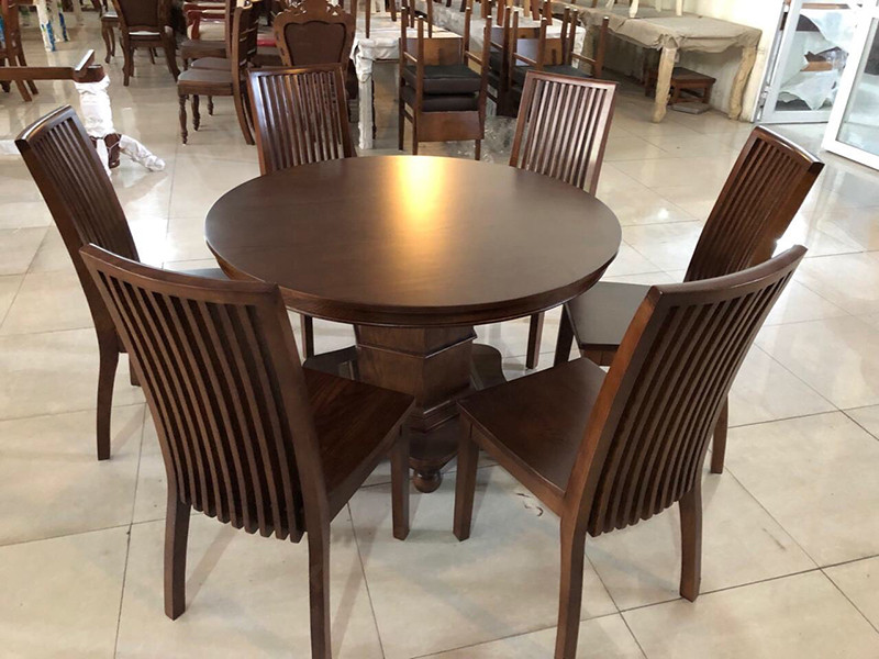 Bộ bàn ăn tròn 1m2, 6 ghế gỗ