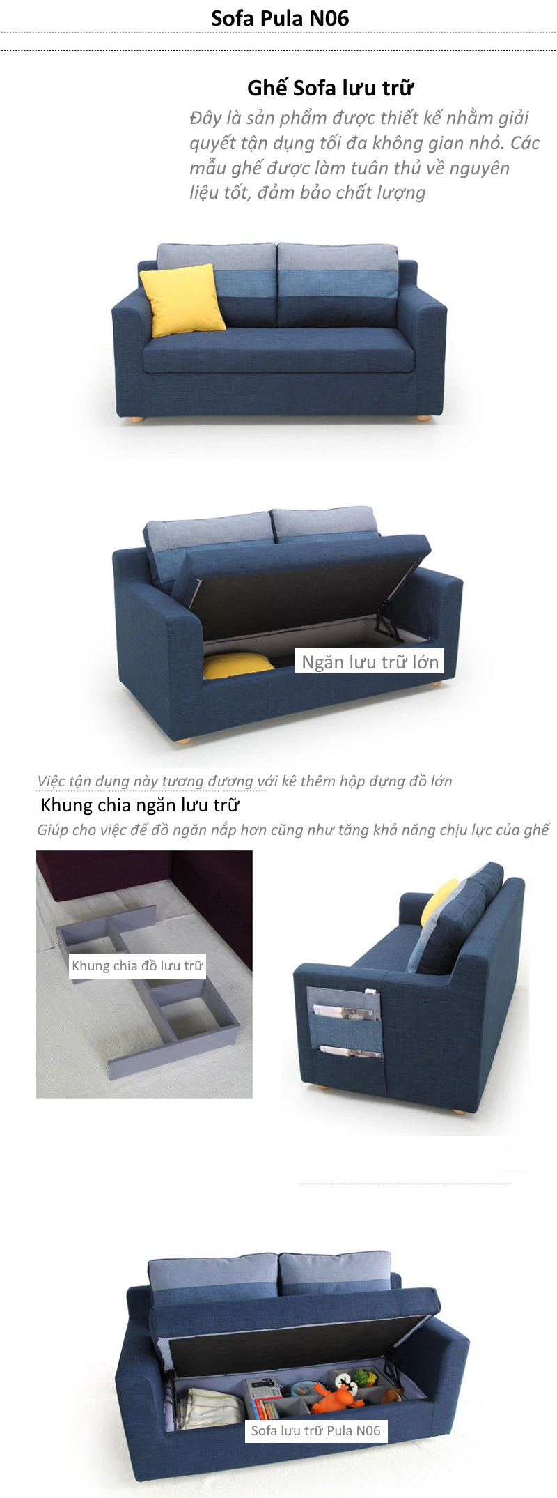 Ghế sofa giá rẻ kết hợp lưu trữ đồ N06