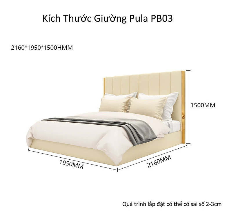 Giường ngủ đẹp viền vàng Pula PB03