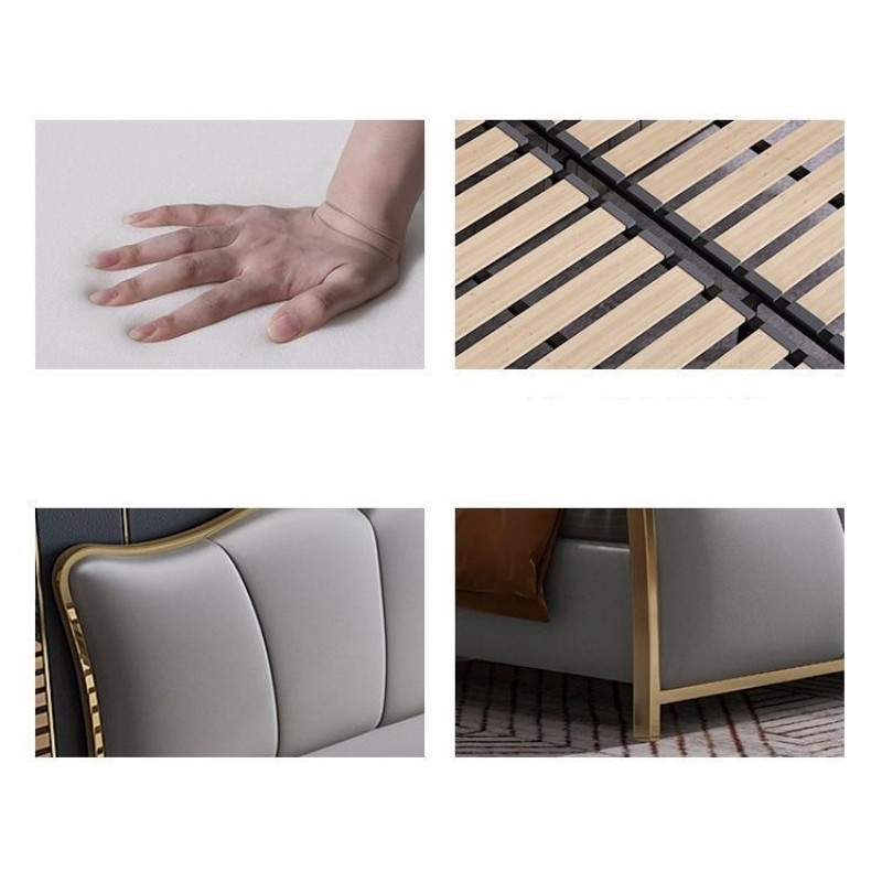 Giường ngủ bọc da viền vàng họa tiết hoa sen Pula PB49