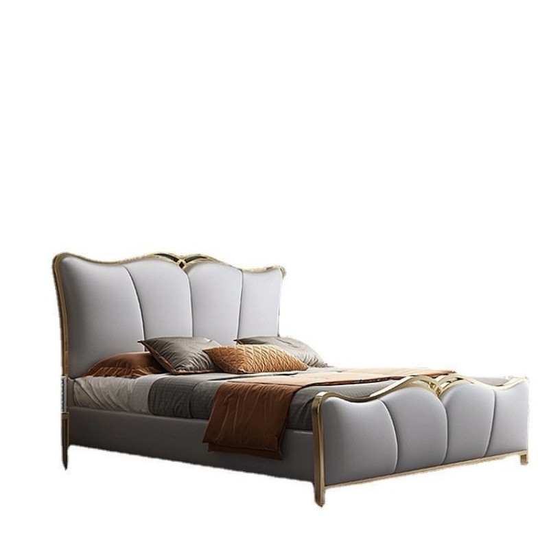 Giường ngủ bọc da viền vàng họa tiết hoa sen Pula PB49