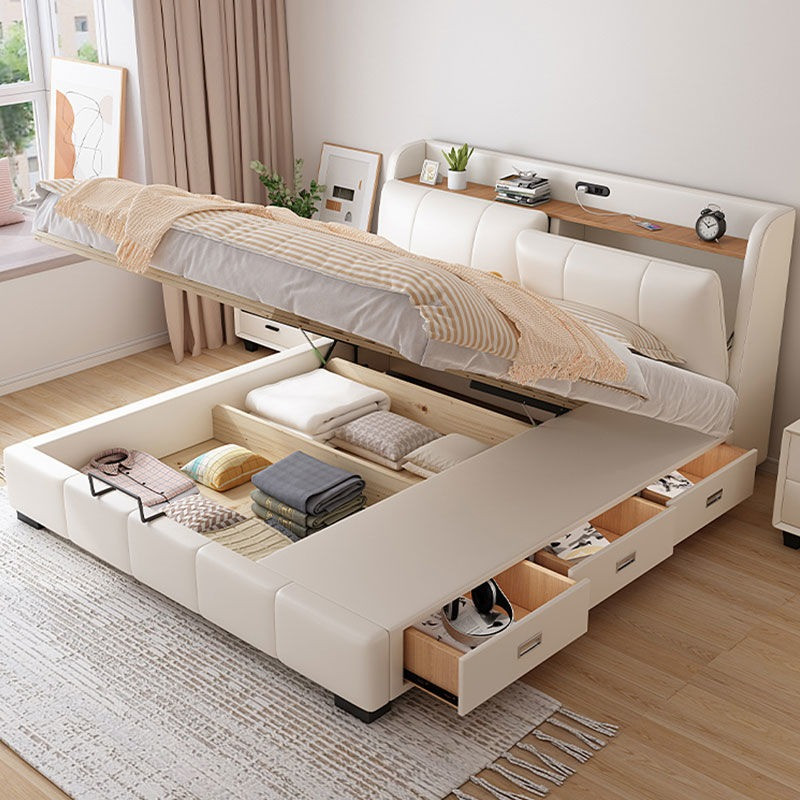 Giường ngủ gỗ bọc da kèm kệ đầu giường đa năng Pula PB47