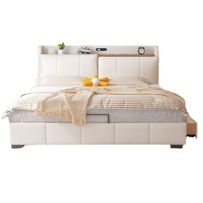 Giường ngủ gỗ bọc da kèm kệ đầu giường đa năng Pula PB47