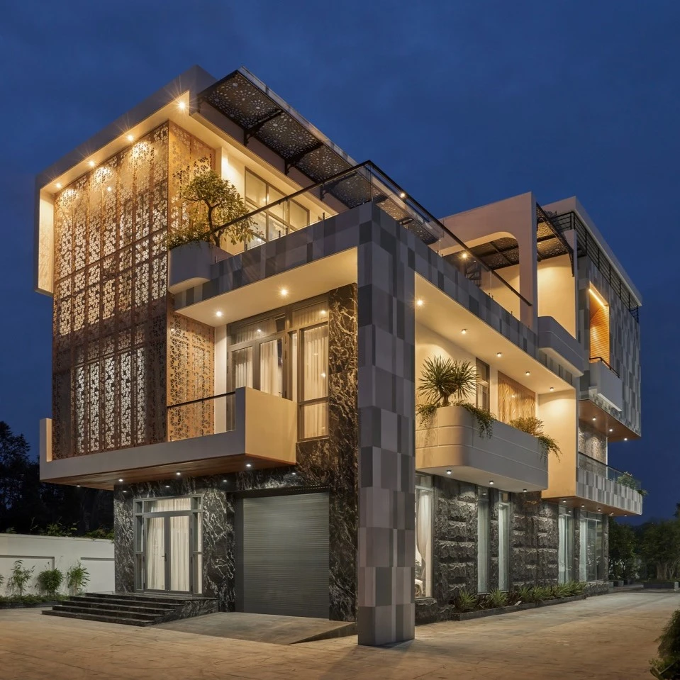 Biệt thự 3 tầng vách thép lỗ hoa nắng