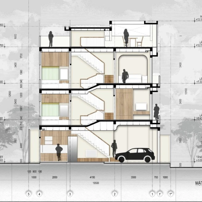 Dự án thiết kế nhà ống 4 tầng 52 m2 "hẹp ngang dài sâu"