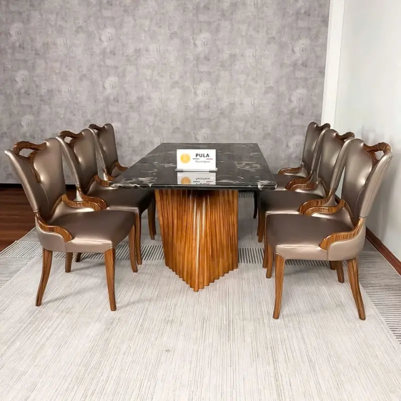 Bộ bàn đá tân cổ điển mặt đá 6 ghế BGA61 đen
