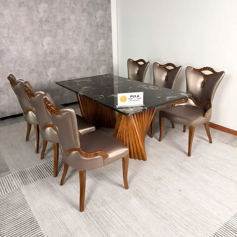 Bộ bàn đá tân cổ điển mặt đá 6 ghế BGA61