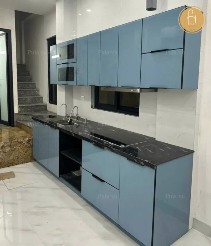 Hệ tủ bếp Tone xanh cho khách hàng ở TP Hồ Chí Minh