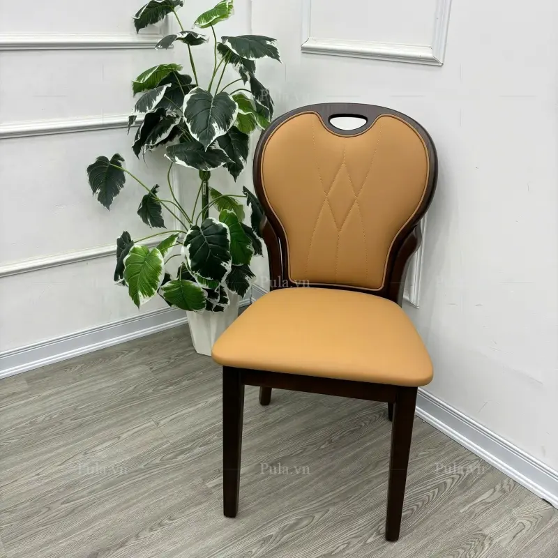 Ghế ăn nhập khẩu chân gỗ bọc da GA09 phiên bản màu cam