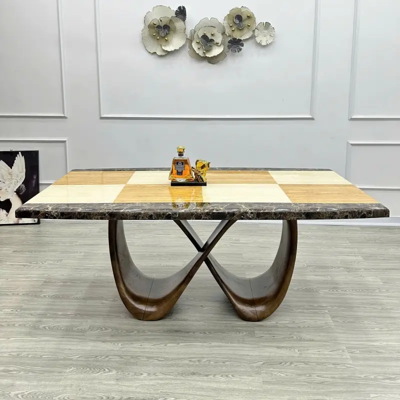 Bàn ăn chữ nhật mặt đá chân vô cực BA624