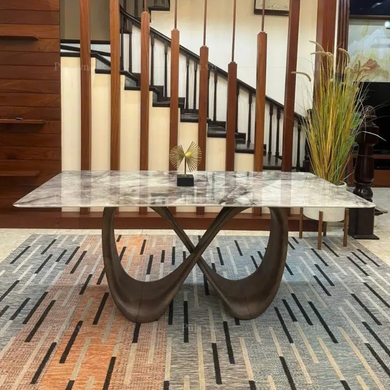Bàn ăn chữ nhật mặt đá chân vô cực BA624 tại nhà khách ở Phạm Văn Đồng - HN