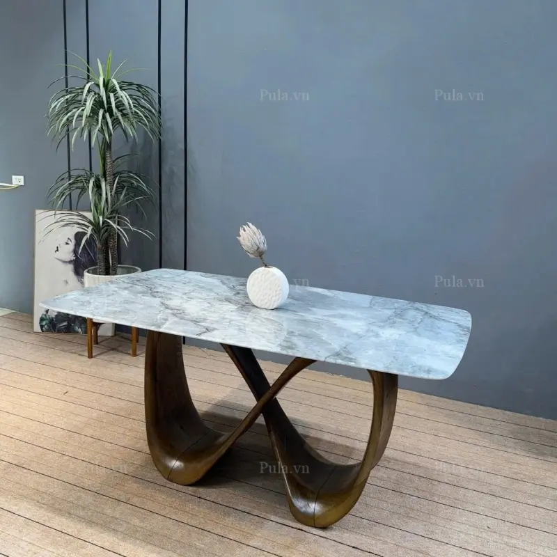 Bàn ăn chữ nhật mặt đá chân vô cực BA624