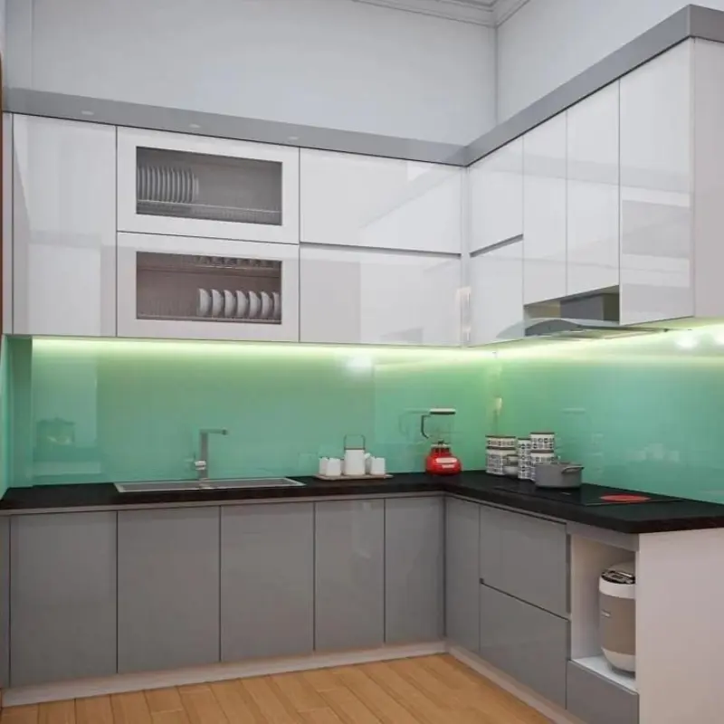 Tủ bếp gỗ công nghiệp cánh Acrylic chữ L PKC23