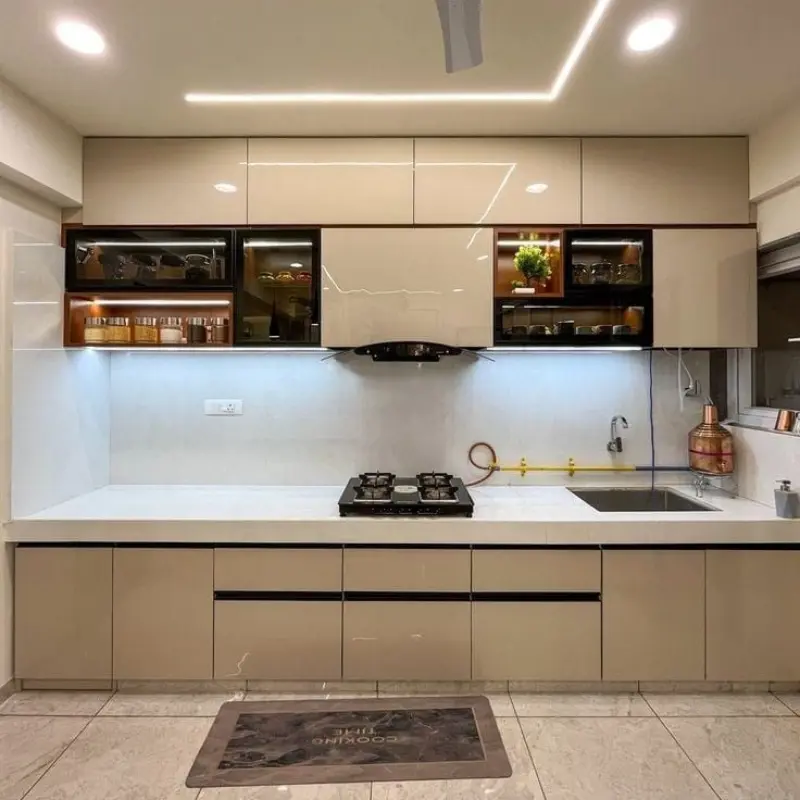 Tủ bếp gỗ công nghiệp cánh Acrylic chữ I PKC28