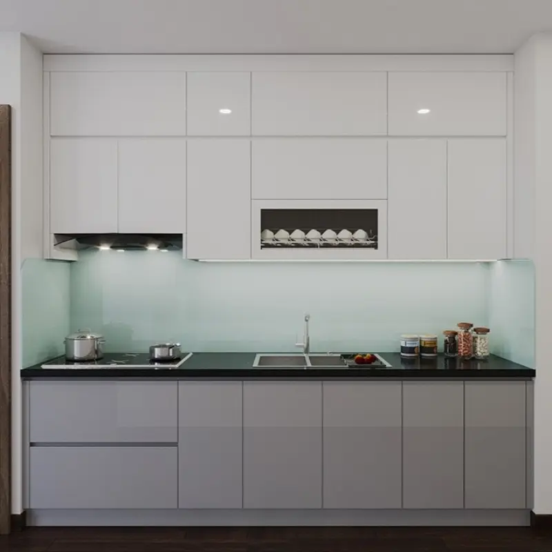 Tủ bếp gỗ công nghiệp cánh Acrylic chữ I PKC21