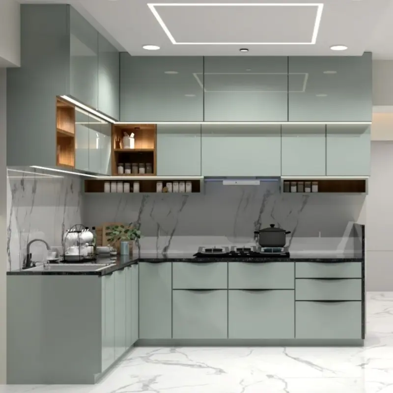Tủ bếp gỗ công nghiệp cánh Acrylic chữ L PKC27