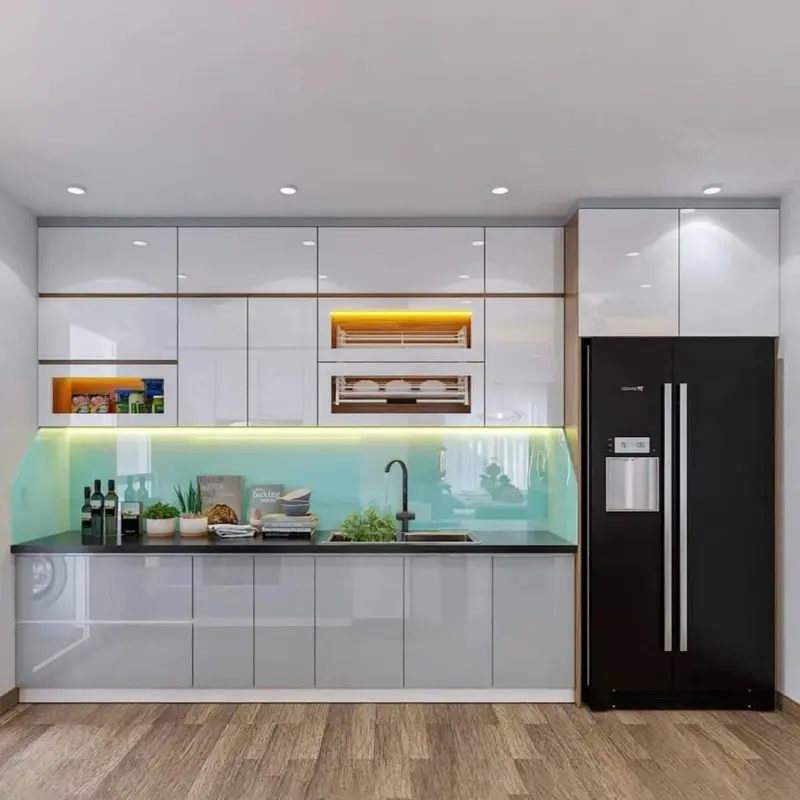 Tủ bếp gỗ công nghiệp cánh Acrylic chữ I PKC24