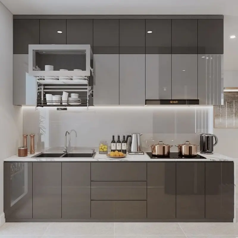 Tủ bếp gỗ công nghiệp cánh Acrylic chữ I PKC26