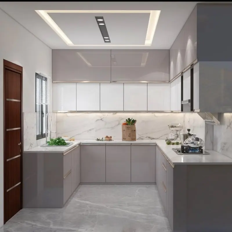 Tủ bếp gỗ công nghiệp cánh Acrylic chữ UPKC30