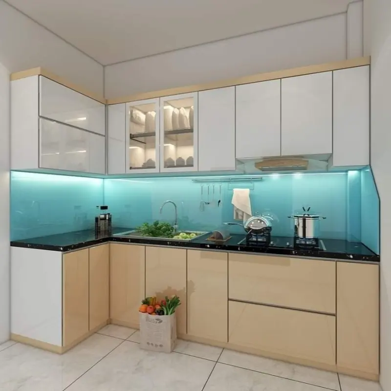 Tủ bếp gỗ công nghiệp cánh Acrylic chữ L PKC22