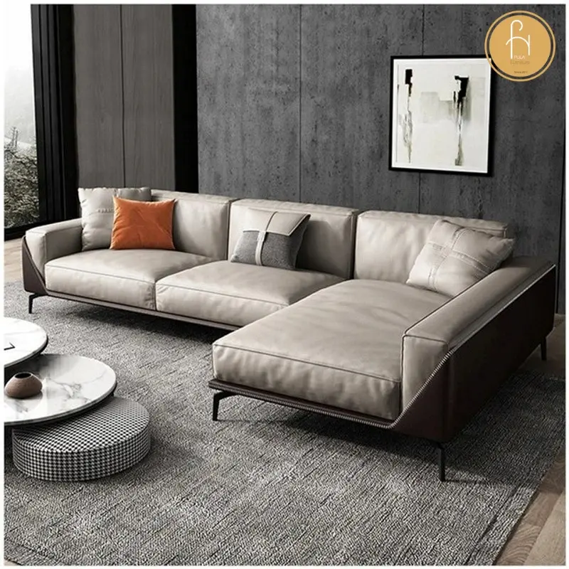 Sofa g&oacute;c đệm da ch&acirc;n sắt L28