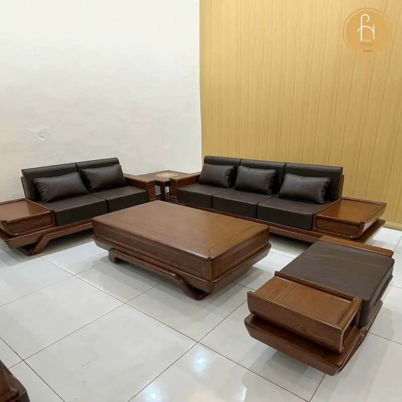 Bộ sofa gỗ Sồi 5 m&oacute;n cao cấp SG05