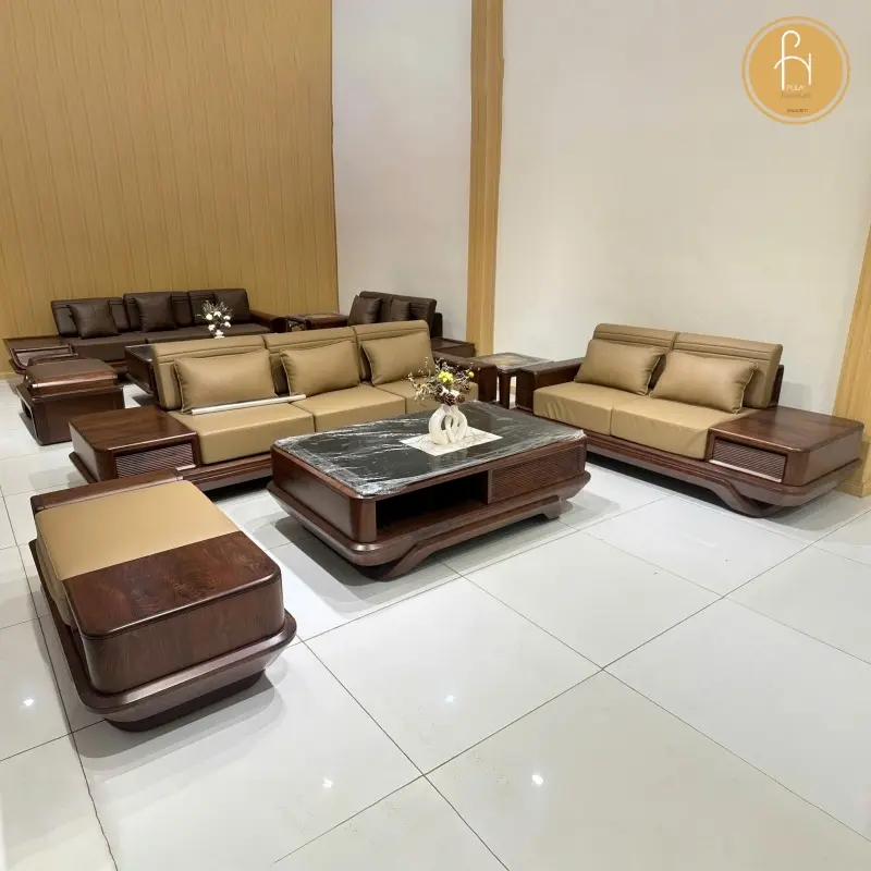 Bộ Sofa gỗ &Oacute;c Ch&oacute; cao cấp 5 m&oacute;n SG04