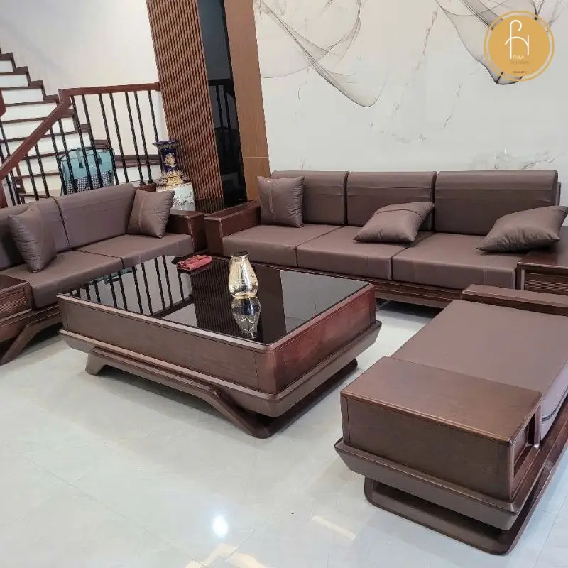 Bộ sofa gỗ Hương x&aacute;m 5 m&oacute;n SG02