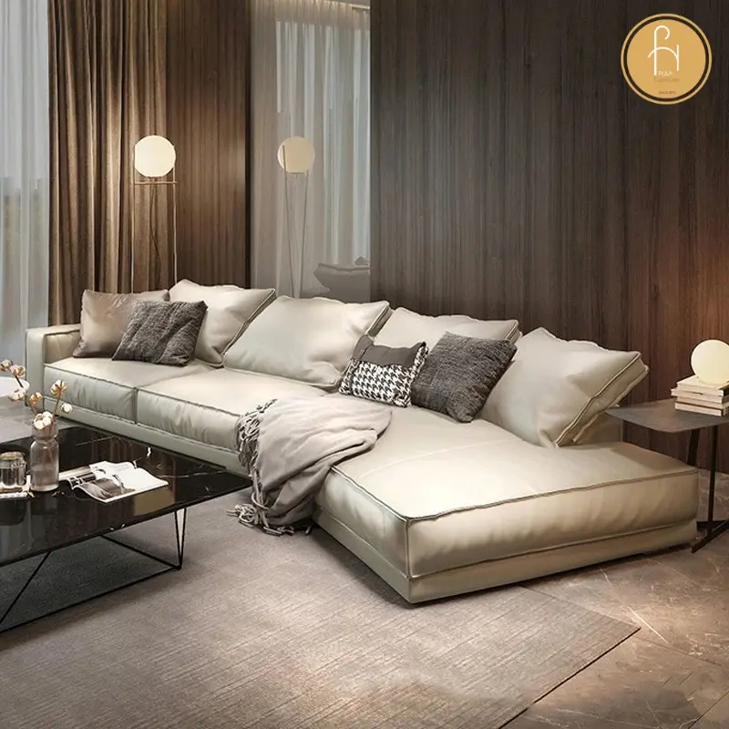 Sofa g&oacute;c đệm da d&aacute;ng cong L31