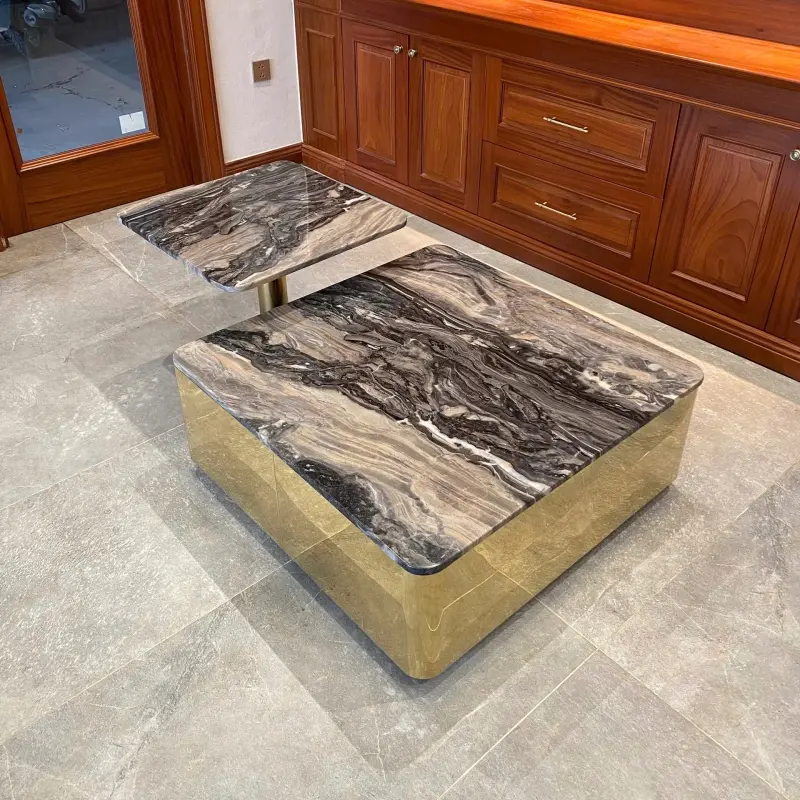 Bộ bàn trà đôi mặt đá hiện đại BT89 ghi trẻ trung