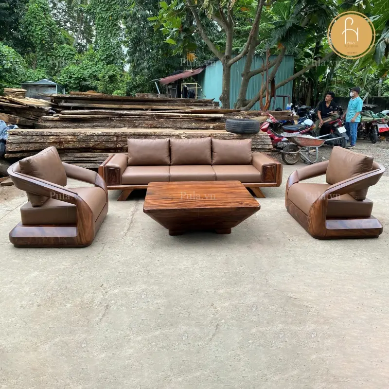 Bộ sofa gỗ Me Tây nhập Campuchia SG08 hoàn thiện tại xưởng nét đẹp