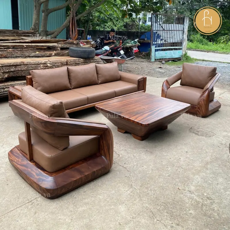 Bộ sofa gỗ Me Tây nhập Campuchia SG08 tại xưởng Pula