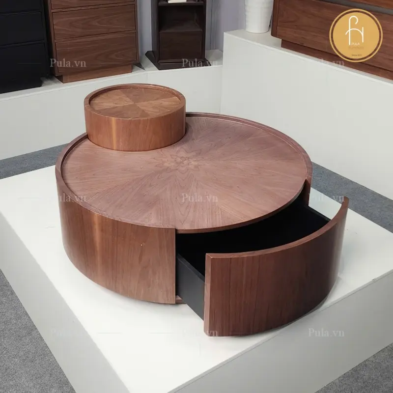 B&agrave;n tr&agrave; gỗ tr&ograve;n 2 tầng BT96 tại kho chuẩn bị giao kh&aacute;ch