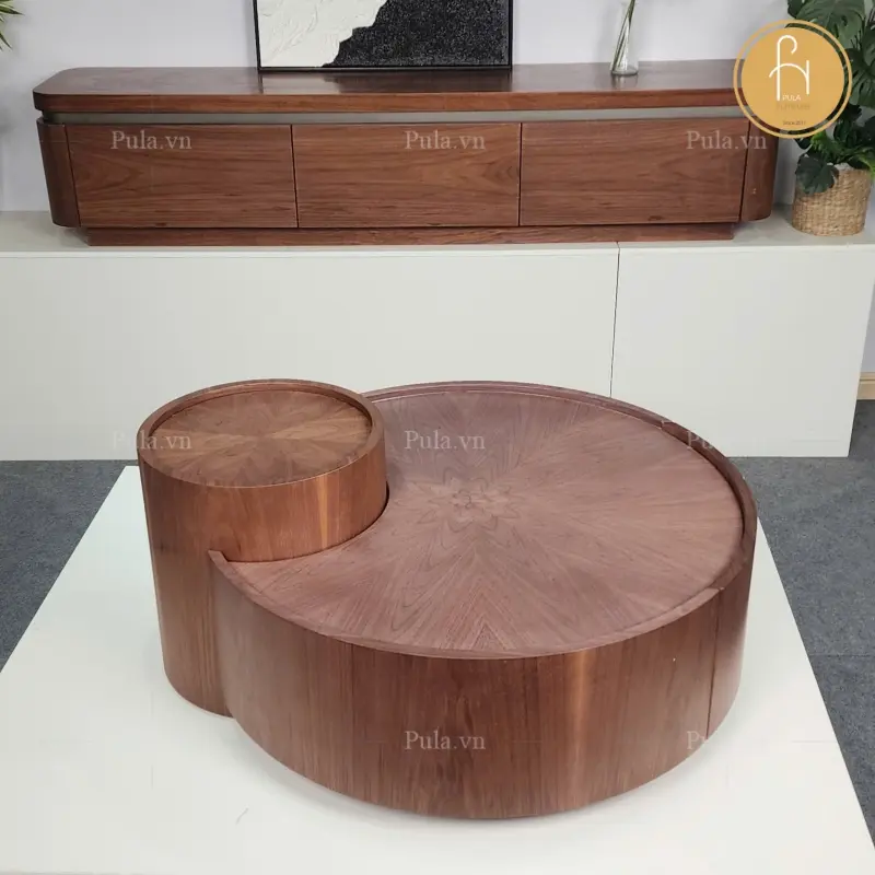 B&agrave;n tr&agrave; gỗ tr&ograve;n 2 tầng BT96 tại kho chuẩn bị giao kh&aacute;ch