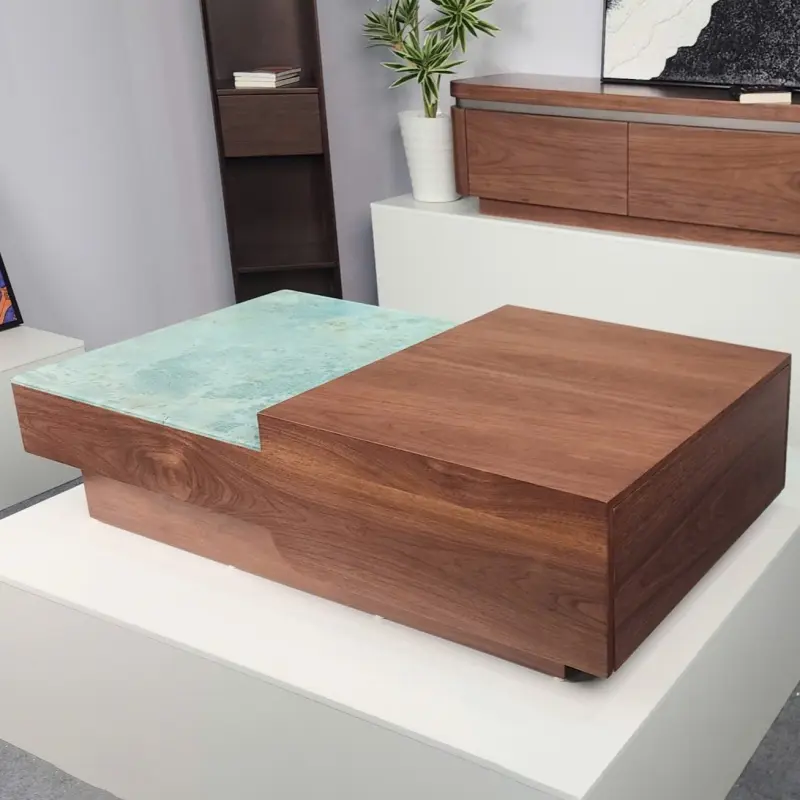 B&agrave;n tr&agrave; chữ nhật phong c&aacute;ch &Yacute; hiện đại BT114 mặt đ&aacute; xanh