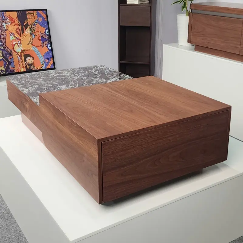 B&agrave;n tr&agrave; chữ nhật phong c&aacute;ch &Yacute; hiện đại BT114 mặt đ&aacute; đen