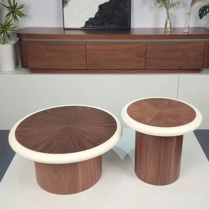 Bộ b&agrave;n tr&agrave; gỗ tr&ograve;n c&oacute; viền BT113